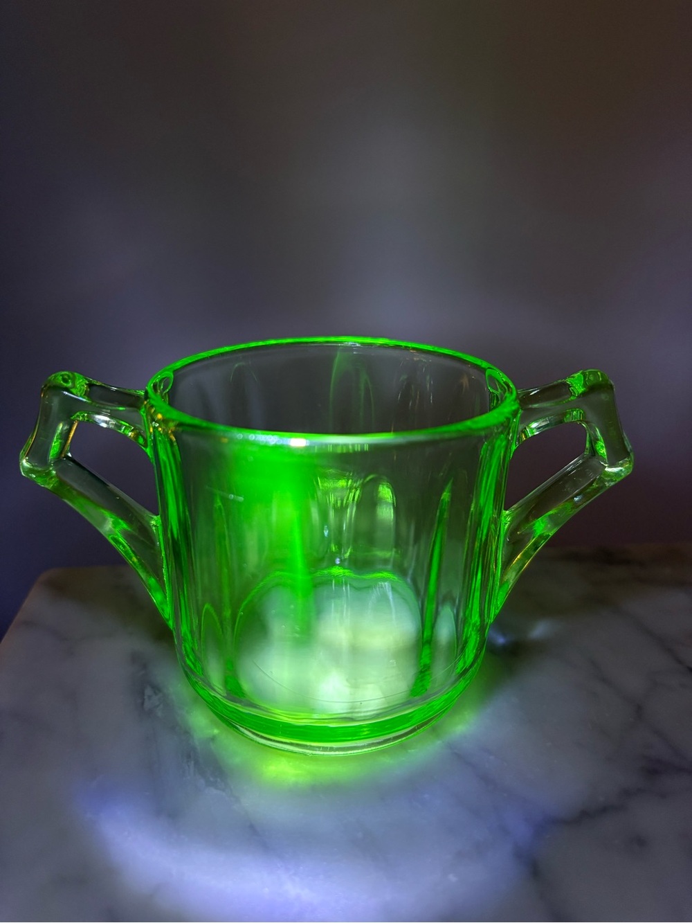 Vintage Cambridge Uranium Green Depression Glass Sugar Bowl Two Handles